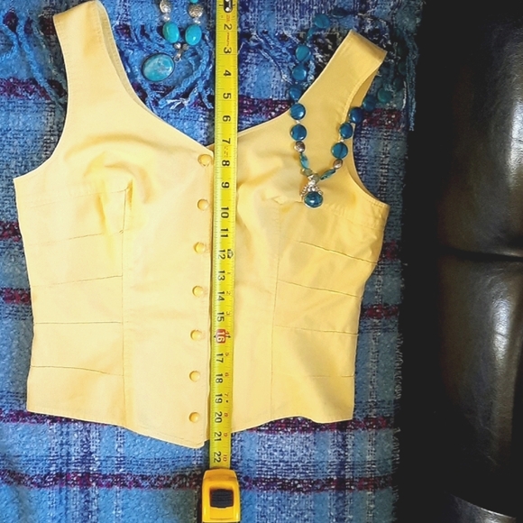 MATTHEW Yellow Vest, Waistcoat, Fitted, Sleeveless Top, Tank, Crop - Picture 7 of 8